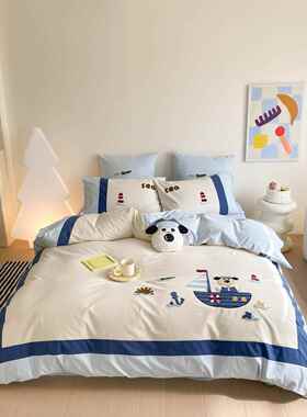 男孩卡棉通纯磨毛27603四1件套全上棉高档00支床用品4件套被套床
