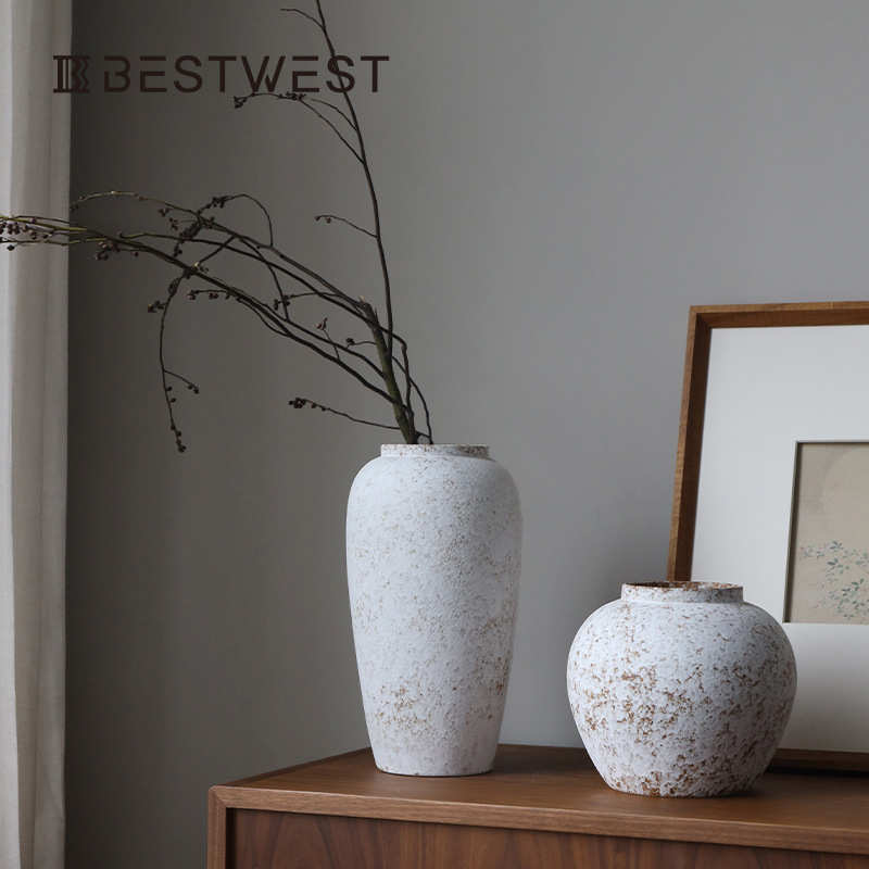 陶瓷花瓶侘寂风景德镇摆件客厅插花中式复古陶罐古风粗陶干花创意