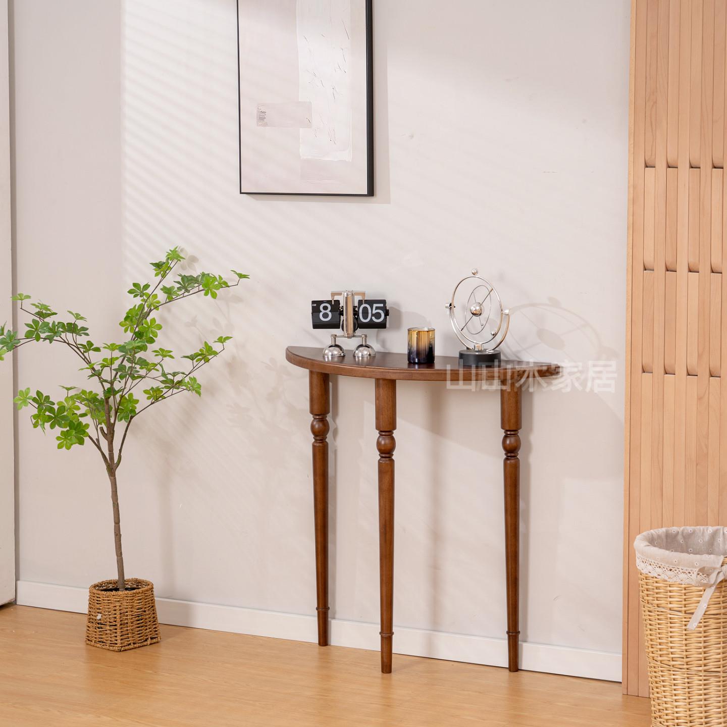 法式实木半圆玄关桌现代简约入户走廊靠墙展示台窄桌玄关台玄关桌