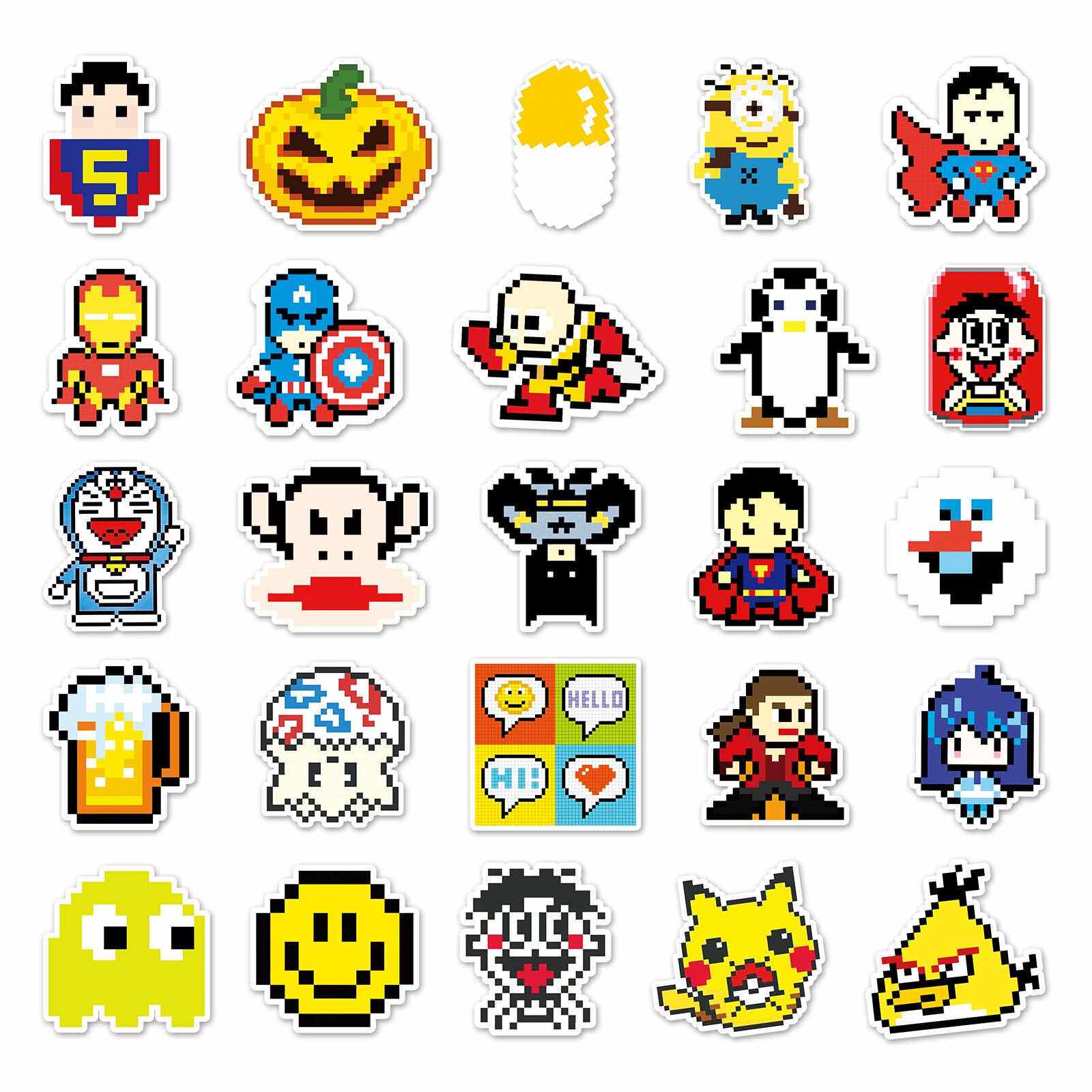 新款直销54张卡通马赛克图案涂鸦贴纸笔记本电脑行李箱汽车摩托车