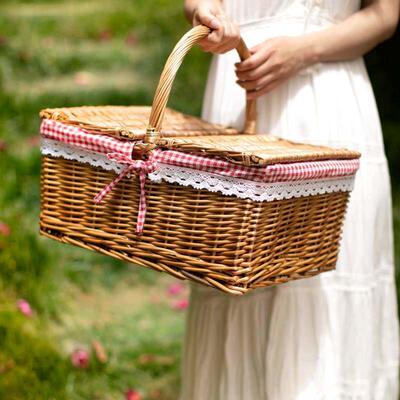 Picnic basket handmade woven vine editing the garden with a