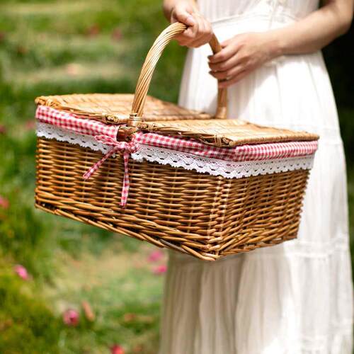 Picnic basket handmade woven vine editing the garden with a
