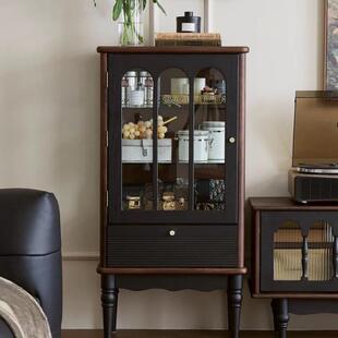 法式复古玻璃门实木酒柜客厅家用美式展示柜储物柜电视柜旁边柜子