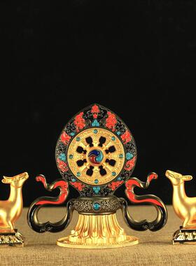 藏传用品密宗法器轮王七珍 大昭寺双鹿转法轮摆件法轮宝特价