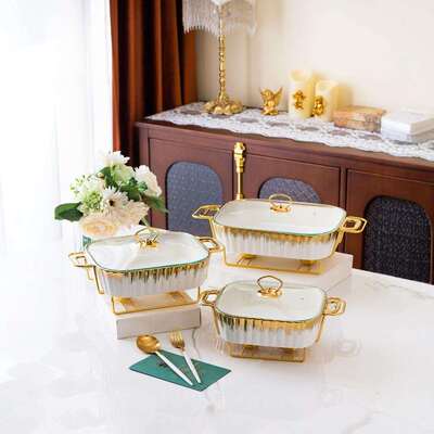 casserole金色条纹烤盘长方形陶瓷烤盘加热干汤锅pot bake ware