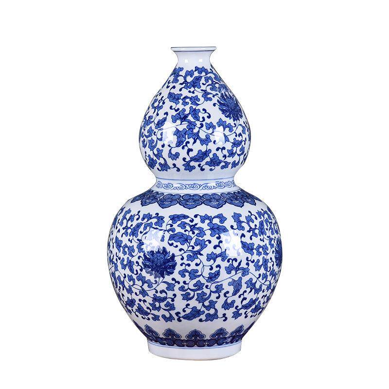 仿古陶瓷青花缠枝莲葫芦瓶景德镇陶瓷花瓶工艺品家居装饰摆件