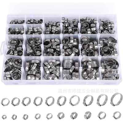 420PCS盒装单耳环箍不锈钢卡箍密封管夹20种规格单耳无极弹性箍圈