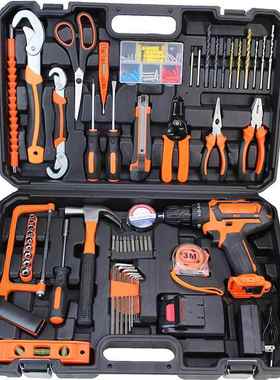 锂电钻工具箱五金工具套装大全充电钻家用电动工具组套