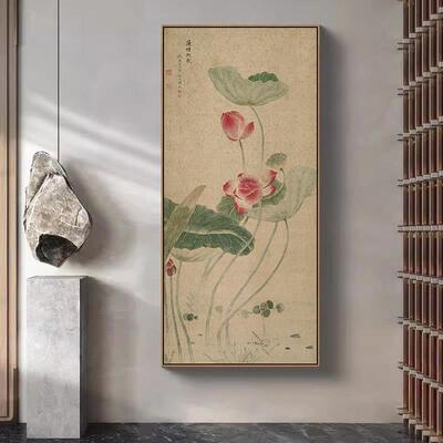 清 恽冰 蒲塘秋艳图 荷花国画装饰画挂新中式仿古壁画客厅茶室