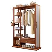 实木帽衣家架穿衣镜一体物卧室落地挂衣架带抽屉简约用多功能 oth
