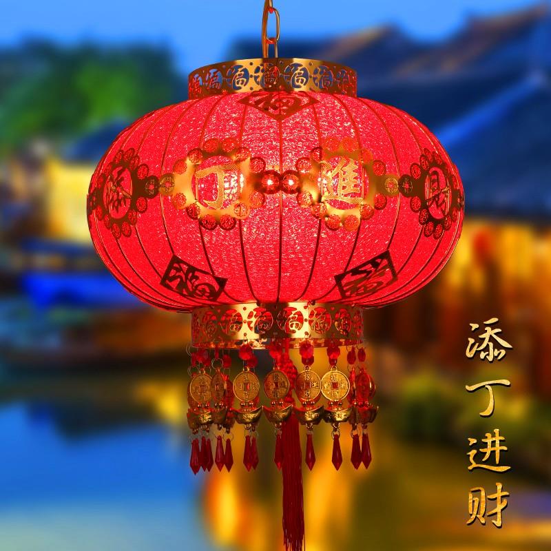 新中式中国风大红旋转水晶发光灯笼阳台吊灯婚庆乔迁灯笼添丁进财