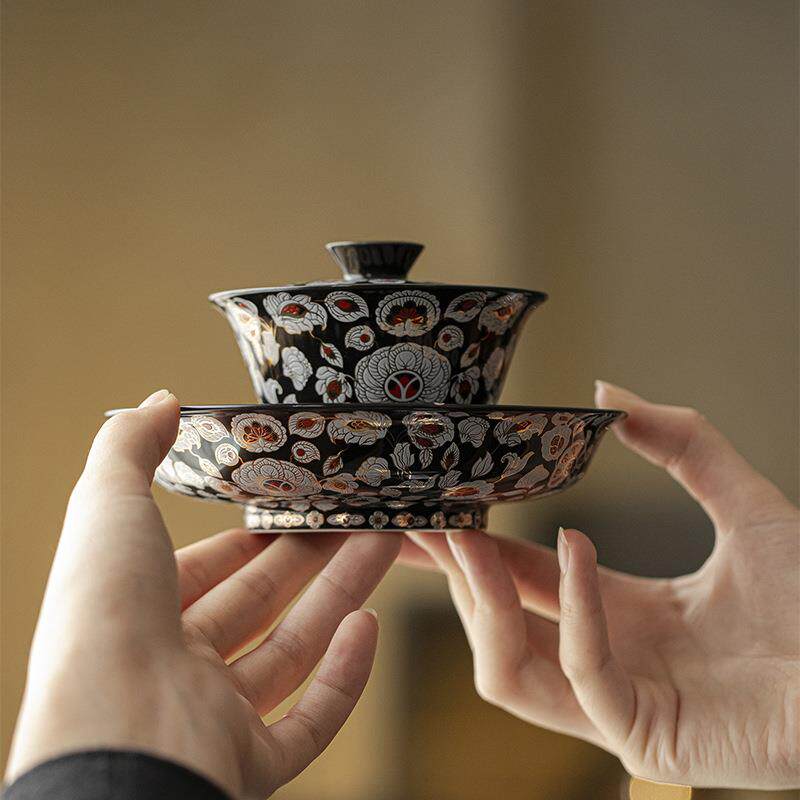 墨己盛唐夜宴陶瓷壶承茶道配件多用茶点盘点心盘金银错满花圆盘