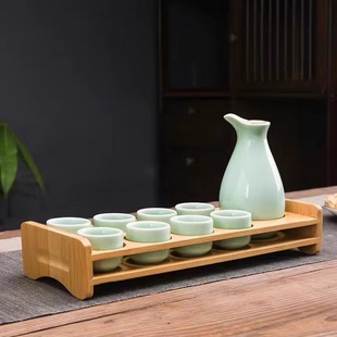 家用小酒壶陶瓷酒具套装黄酒清酒分酒器白酒杯烈酒盅喝酒杯带托盘