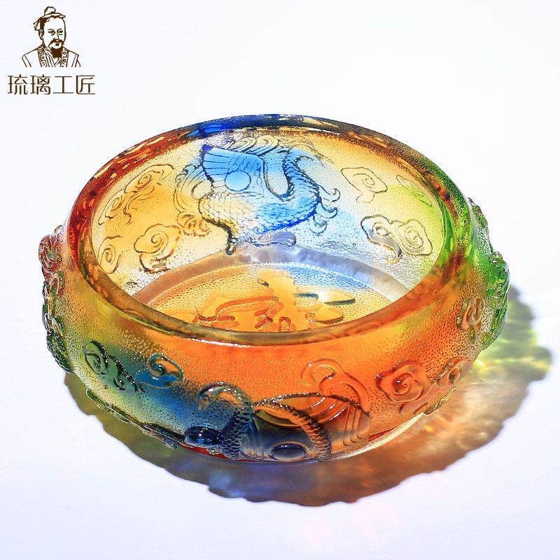 古法琉璃聚宝盆工艺礼品摆饰水晶摆饰招财客厅玄关装饰钥匙收纳存