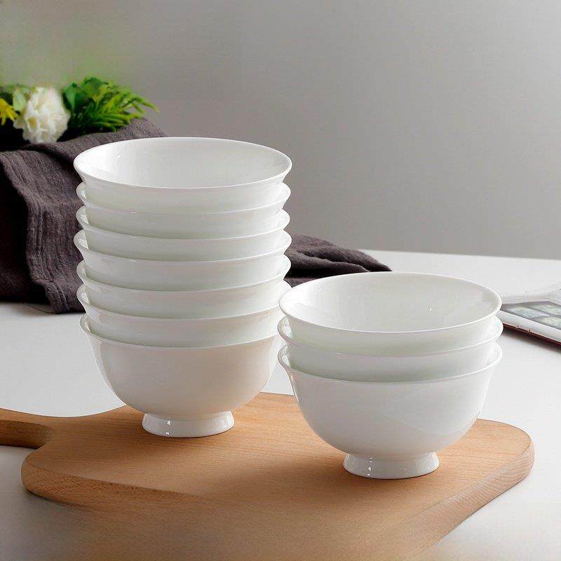 纯白骨瓷家用碗一套10个组合大碗白瓷碗吃面碗陶瓷餐具