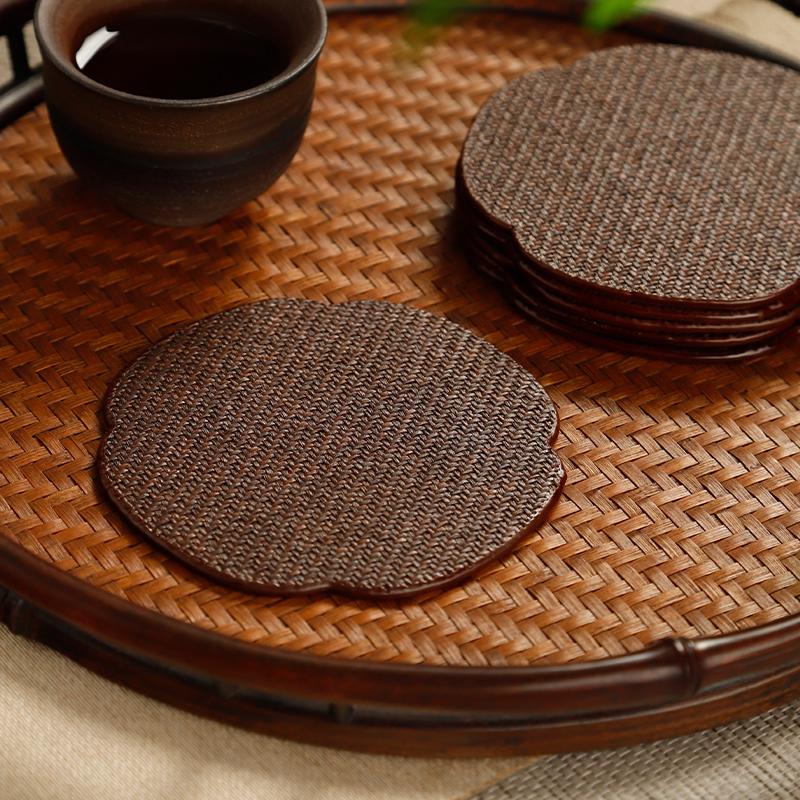 禅意竹编茶杯垫纯手工编织杯托藤编隔热餐垫家用小茶垫茶道壶新品