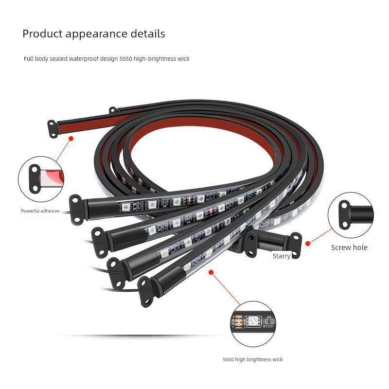 跨境热卖汽车Led底盘灯改装彩色Rgb声控气氛灯蓝牙应用装饰灯条