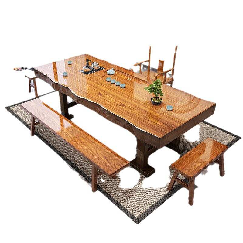 整板实木大板茶桌椅组合新中式原木茶几茶具套装一体办公室泡茶台