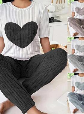 Women's Love Two piece Pants Short Sleeve Set