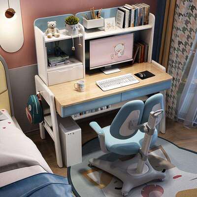 多FJX3033#椅功能儿童学习用桌小学生书可升降实桌木写字桌家卧室