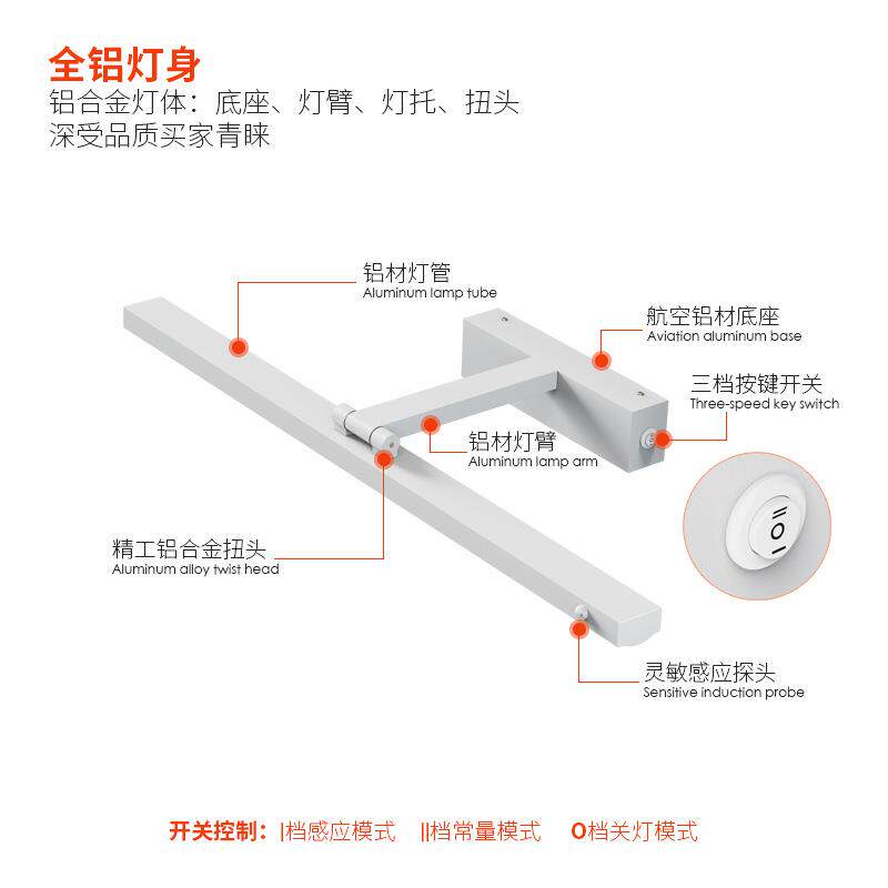 人感应镜前灯l生e间d卫浴室镜柜8012-扁专用洗手间洗漱体自带开关