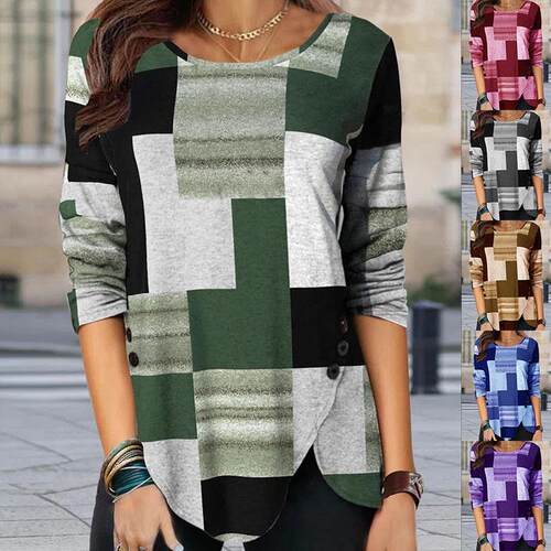 Hooded T-shirt with color blocked printed long sleeved
