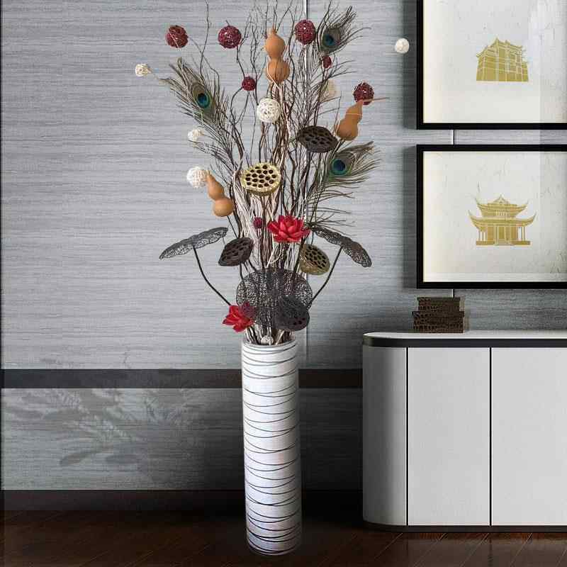 正品干 干枝装饰客厅落家干地干 燥花瓶陶瓷玄关居龙柳插花天然干