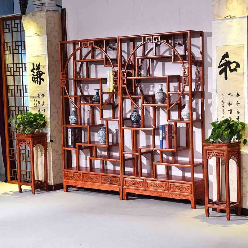 中式仿古实木家具外方内圆博古架多宝阁书架陈列架展示架古董架