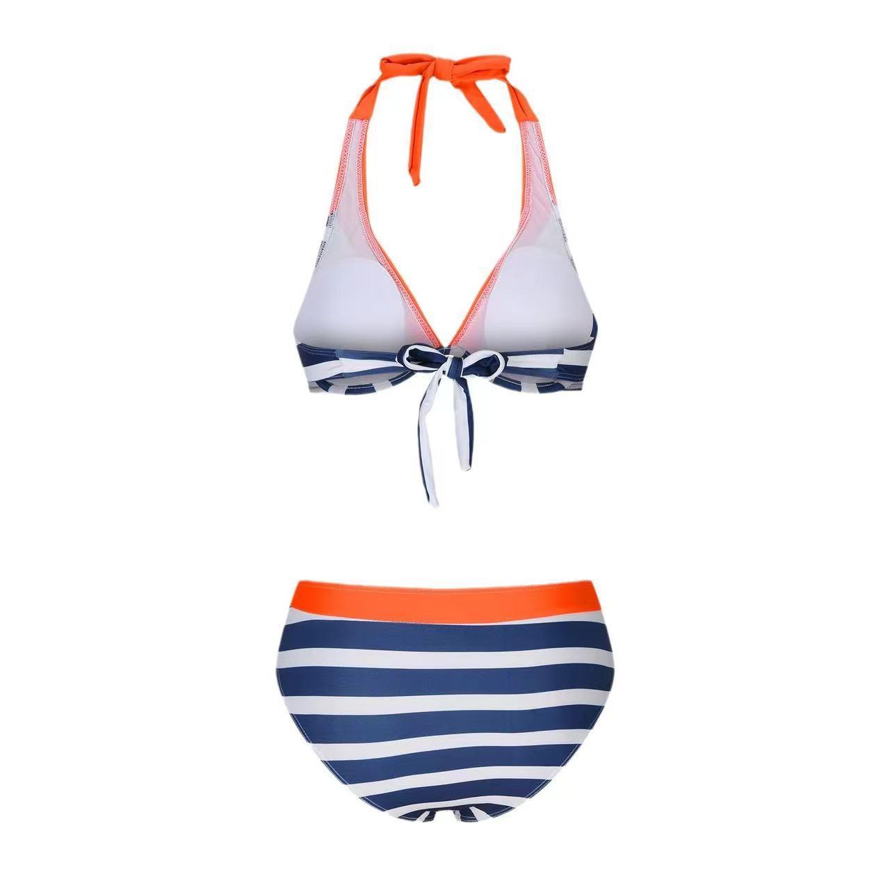 Swimsuit Two-Piece Waist High Bikini Neck Halter Bandage