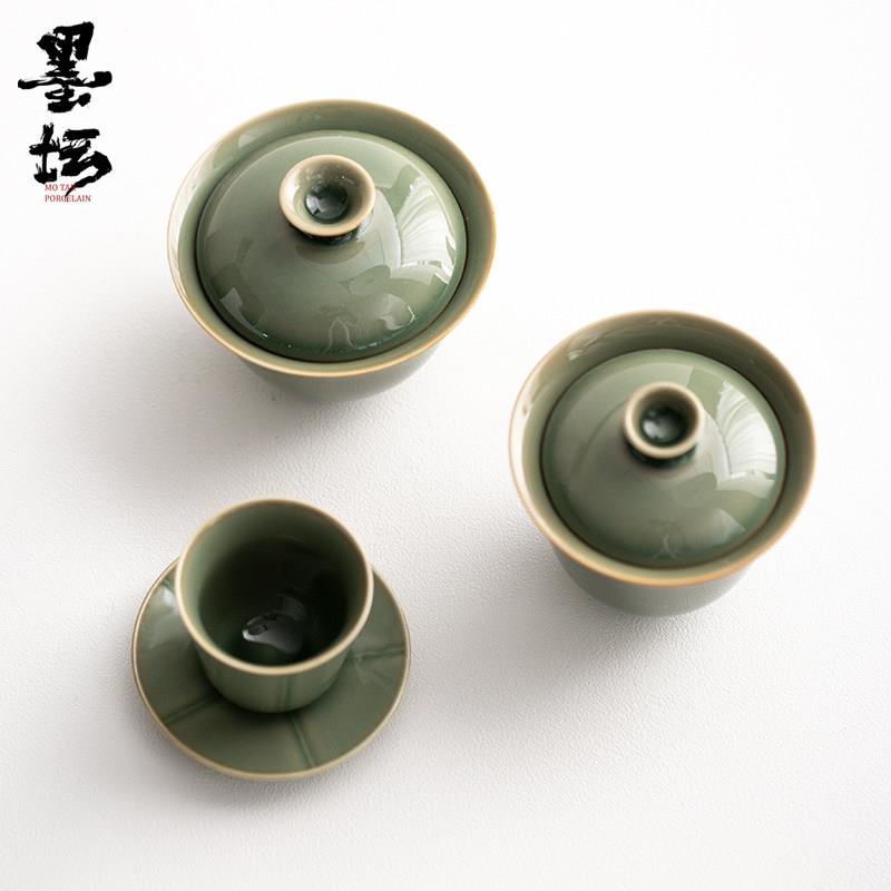 越窑青瓷盖碗 二才手工泡茶碗彷古小号家用泡茶碗 功夫茶具主泡碗