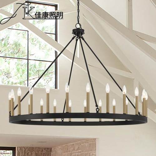 别跨镜美式乡村铁工业复古的44959艺圆形24头吊灯厅酒吧餐厅客墅