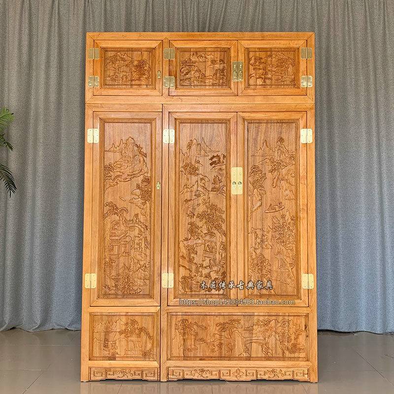 中式衣柜三门香樟木顶箱柜全樟木衣橱实木储物柜挂衣柜大容量箱柜