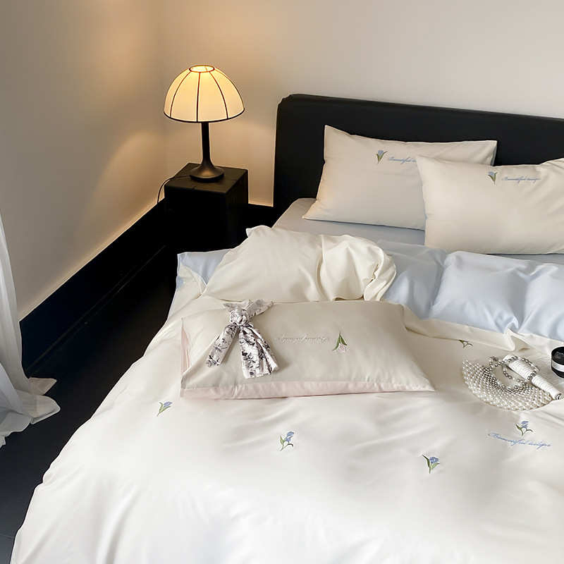 笠感赛尔件套床莱奢轻丝棉被套床单高级床上用品四纯色刺绣天