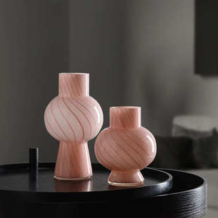 粉色条纹葫芦水培玻璃花瓶摆件家居客厅玄关软装 饰花器 样板间装