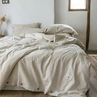 高档北水欧格子床亚麻四件套进用口苎麻被套床单纯棉洗棉麻笠款床