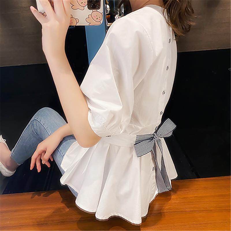 短袖T恤女2025夏季新款韩版修身设计感小众韩版收腰白色衬衫上衣