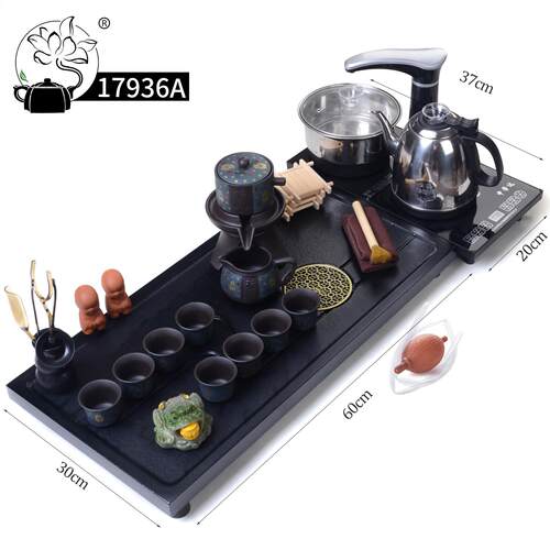 179紫砂功夫家用茶具套装整套全自动泡茶壶杯实木茶盘台配件logo