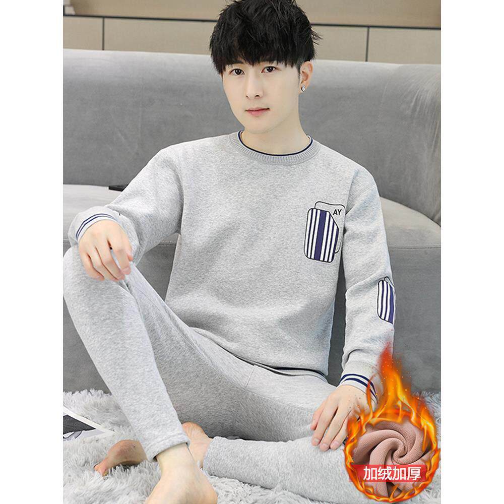 防寒加绒加厚保暖内衣男套装青少年纯棉线衣线裤秋冬季秋衣裤秋裤