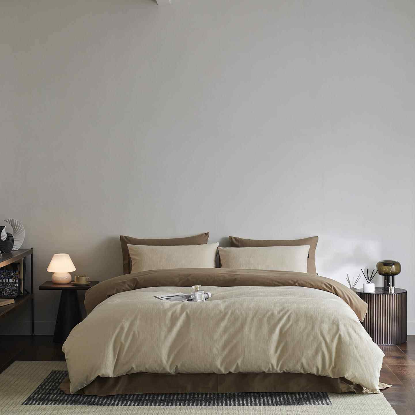 秋冬加厚纯棉提花100S素色磨毛四件套A类全棉纯色被套床单床品