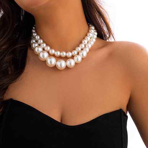 Large pearl temperament layer beaded necklace for women项炼