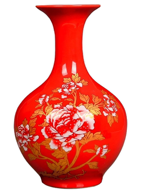 威弗列德插花器家居客厅摆件结婚装饰品景德镇陶瓷器中国红色花瓶