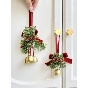 圣诞节门挂蝴蝶结铃铛小挂件汽车装饰圣诞树红色丝绒氛围布置道具