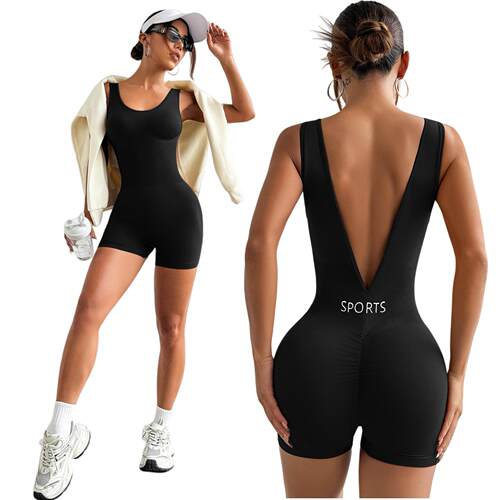 Deep V-waist yoga jumpsuit, body shaping, tight fitting,