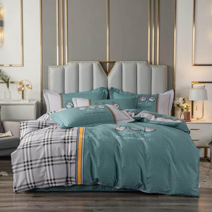 高档纯全棉斜格纹英伦风1四件套条欧5美被套床笠1.8米.m2床品秋冬