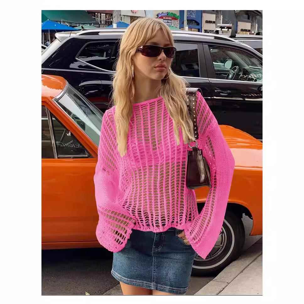 Hand-crocheted beach hollow vacation knitted sweater womens