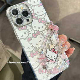 白色闪粉HelloKitty挂饰适用苹果15手机壳iphone14promax女款15pro13防摔12软边硬壳11硅胶可爱卡通高级