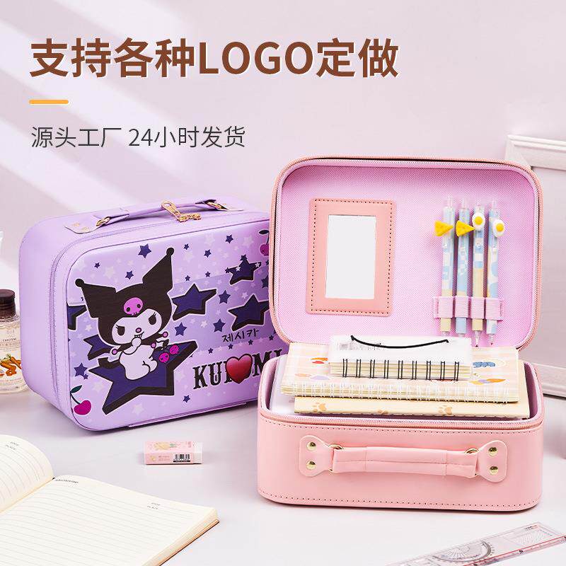 卡通化妆箱女生便携式护肤品整理收纳盒大容量PU皮革手提箱多功能
