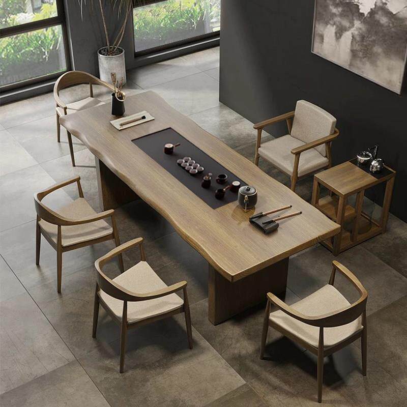 现代实木桌椅组合简约家用办公功夫茶台茶桌茶盘一体泡茶桌泡茶台
