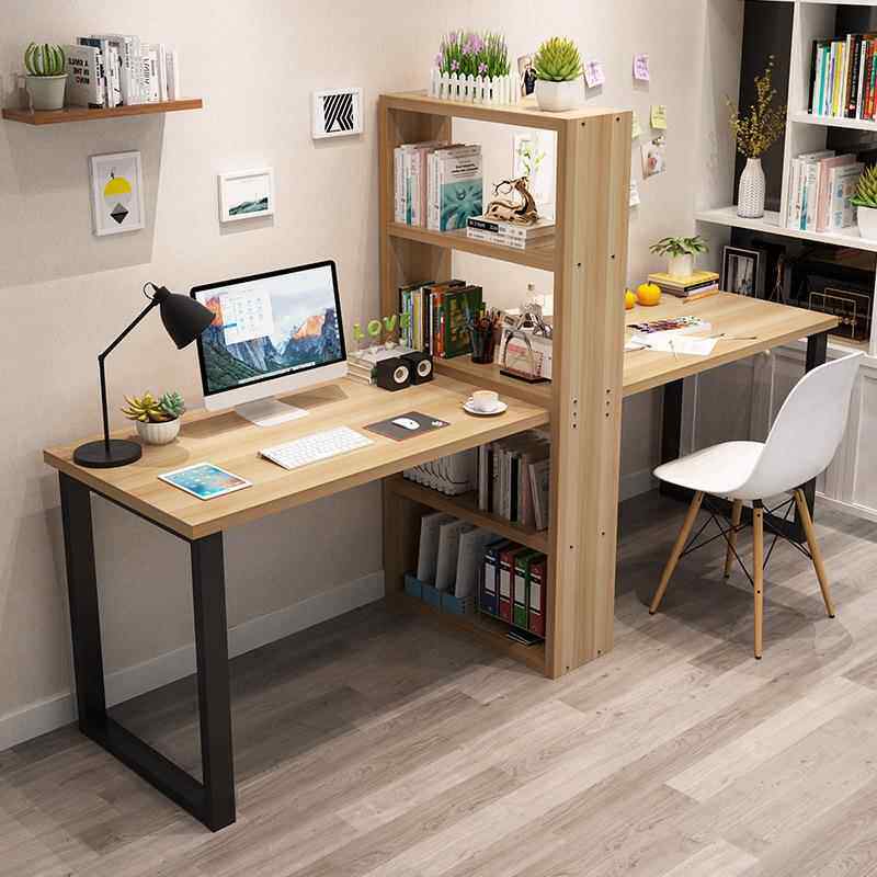 JGP1简易双人台式家用桌书柜书桌一体桌书架组合经济型学生写字桌