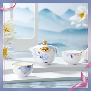 一壶两杯功夫泡茶茶杯旅行便携高档 玛戈隆特荷莲盛宴骨瓷茶具套装